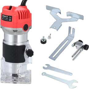 Wood Router, Weytoll 110V 800W Compact Router Tools 30000r/min with Transparent Base Edge Guide Electric Trimmer Compact Palm Router Corded for Woodworking Trimming Slotting Notching/Aluminum Red