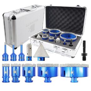 Diamond Core Drill Bit Set - 6/6/8/25/35/50/75/100mm Tile Hole Saw Kit for Porcelain Tile Ceramic Marble Granite Drilling&Chamfer Finger Bit&Adapter