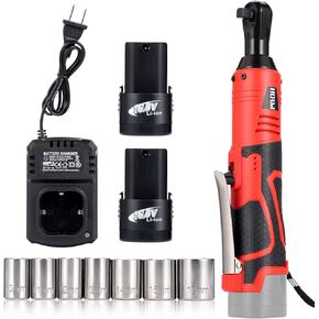 Electric Ratchet 3/8" Drive,280 Rpm,16.8v Cordless Ratchet,33 Ft-Lbs Electric Wrench Ratchet,Power Ratchet Wrenches Kit With Variable Speed Trigger,2 Packs 2.0Ah Lithium-Ion Battery,Charger,7 Sockets