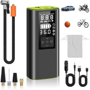 Tire Inflator Portable Air Compressor, Air Pump for Car Tires with 150PSI Dual Digital Pressure Gauge, Emergency LED Flashlight, Portable Tire Inflator for Car Motorcycle Bike Balls