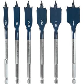 Bosch DSB5006 Daredevil Standard Spade Bit Set w/ Power Groove Hex Shank and Full Cone Threaded Tip (6 Piece Set) , Blue