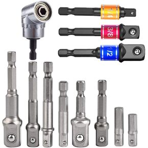 11Pcs Socket Adapter Impact Hex Shank Drill Bits Power Extension Bar 8Pcs Sets 14 38 12 + 3Pcs 14 Hex Shank Screwdriver Bit Holder High Speed Nut Driver Drive