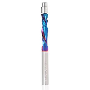 Yakamoz 1/4 Inch Shank Solid Carbide Spiral Flush Trim Router Bit Up Down Cut Compression CNC Router Bit Bottom Bearing Flush Trim Bit, 1 Inch Cutting Length