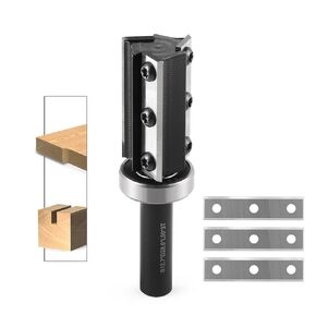 Carbide Inserts Reversible Pattern Flush Trim Router Bit 1/2'' Shank, 1-1/8" Cut Dia, with 3pcs 12x50mm Replacement, Heavy Duty Bottom Bearing Template Trimmer Router Bit for Wood Trimming