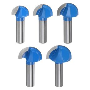 Router Bit Core Box Set 1/2 Shank 1" 1-1/8" 1-1/4" 1-3/8" 1-1/2" Cutting Dia. Round Nose Router Bit 2 Flutes Carbide Cove Box Cutter for Woodworking Cutter Tool 5in1 Set