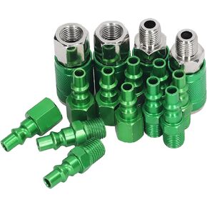 1/4in NPT Air Coupler and Plug Kit, Aluminum Alloy 4Pcs Universal Air Coupler and 10Pcs IM Plug Kit 1/4in NPT ARO Air Hose Fittings Set for Repair Shop Construction Site Garage
