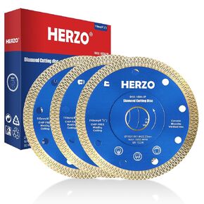 HERZO 4-1/2 inch Super Thin Diamond Cutting Blade, 4.5" Tile Saw Blade for Smooth Cutting Porcelain Ceramic Granite Marble Tile(3-Pack)