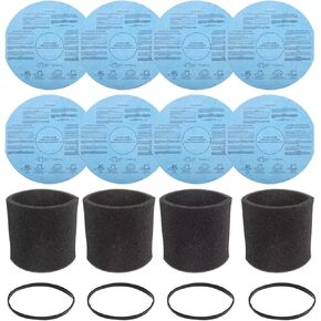 8pcs Reusable Wet Dry 90107 Paper Disc Filter 4pcs 90585 Foam Sleeve Filters for Most 5 Gallon and Larger Branded Wet/Dry Vacuum Cleaners with 4pcs Retaining Bands