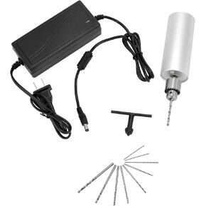 QWORK Micro Aluminum Electric Handheld Drill - Portable and with Quick Change Chuck for Woodworking, Crafting and Model Making, with 10 pcs High-Speed Steel Drill Bits Set, DC12V 5A Power Supply