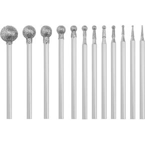 12PCS Round Head Diamond Burr Stone Carving Set 0.5~8 mm Ball Sphere Head Diamond Burr Fits with 3/32 inch Mandrel Compatible with Rotary Tool Silver, 599-HPW
