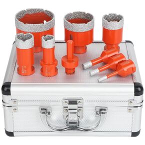 Diamond Core Drill Bits Set 9Pcs Tile Hole Saw Kit for Porcelain Tile Ceramic Marble Brick Concrete with 5/8"-11 Thread (6/8/10/20/28/35/50/65 mm + HEX Shank Adapter)