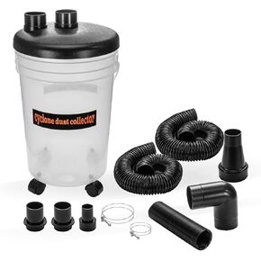 POWERTEC 70293V Cyclone Dust Collector and Separator Kit w/Clear 6 Gallon Dust Bucket, Hoses, Reducers, Couplers and Hose Clamps