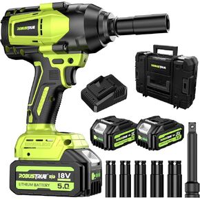 1200Nm (860ft-lbs) Cordless Impact Wrench, 1/2 High Torque Brushless Impact Gun, 2300RPM Power Impact Wrench, 2 x 5.0Ah Battery, Fast Charger, Pistola De Impacto for Heavy Duty Truck RV Mower