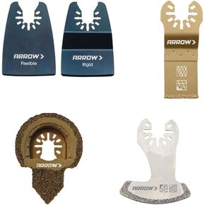 Arrow OSCTILE-EK 5-Piece Oscillating Tool Blade Kit for Grout and Tile Projects with Carbide, Diamond Grit, and Boot Blades, and Scrapers, Universal, Fits Most Multitools