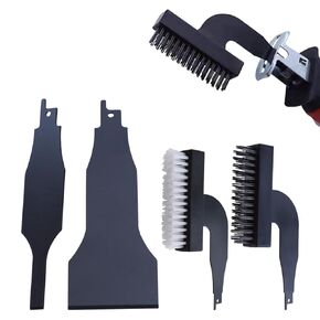 4pcs Reciprocating Saw Spatula Brush Set, Reciprotools Attachments and Adapters Nylon Wire Alloy Steel Cleaning Tool Multifunctional Carbon Steel Tile Ground Mud(Black)
