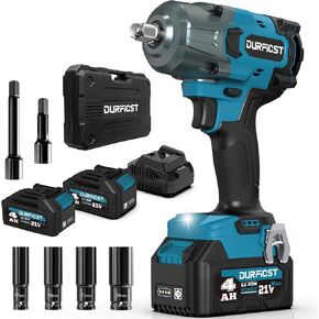 1000N.m (740ft-lbs) Cordless Impact Wrench, 1/2" High Torque Impact Wrench with 2x 4.0AH Battery, Quick Charger, 4 Sockets & 2 Extension Rods, for Car and Home Impact Wrenches