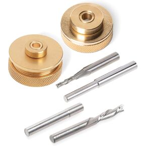 POWERTEC 72166 Solid Brass Inlay and Carbide Router Bit Set, 1/4" & 1/8" Downcut Spiral Router Bits, 1/4" Shank with Router Bushing, Collar & Alignment Pin for Wood PVC MDF Hardwood