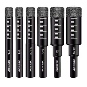 6 PCS Black Dry Diamond Drill Bit Set, for Granite Marble Tile Ceramic Stone Glass Hard Materials (Not for Wood) Round Shank with Size 1/4, 5/16, 3/8, 1/2, 9/16 inches