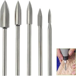 Wood Carving Tools for Rotary HSS Tool 1/8" Shank Universal Tool For DIY Carving Drilling Micro Sculpture Wood Crafts Grinding(Pack of 5pcs)