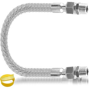 Industrial Grade Compressor Jumper Hose, 1" NPT Male x 20" Length, 750°F, 450 PSI, Flexible Whole Body Stainless Steel Metal Hose with Rotate Freely Fittings and Thread Seal Tapes