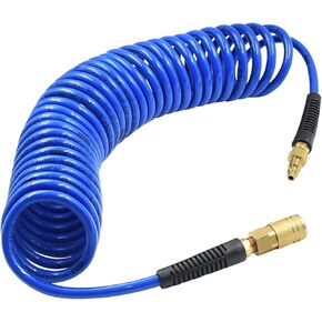 خرطوم هواء من البولي يوريثين مقاس 1/4 بوصة × 25 قدمًا مع خرطوم ضاغط مقيد للانحناء مع قارنة توصيل سريعة صناعية عالمية مقاس 1/4 بوصة وقابس، أزرق in Kuwait