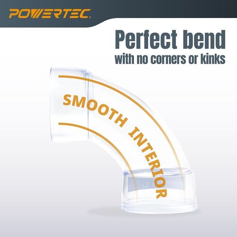 POWERTEC 70368-P2 4 Inch ID 90 Degree Elbow for 4 Inch OD Dust Collection Pipes, Adapters and Fittings (Clear), 2 pack in Saudi Arabia
