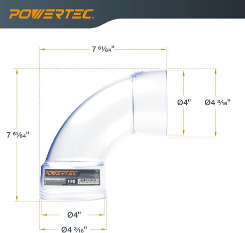 POWERTEC 70368-P2 4 Inch ID 90 Degree Elbow for 4 Inch OD Dust Collection Pipes, Adapters and Fittings (Clear), 2 pack in Saudi Arabia