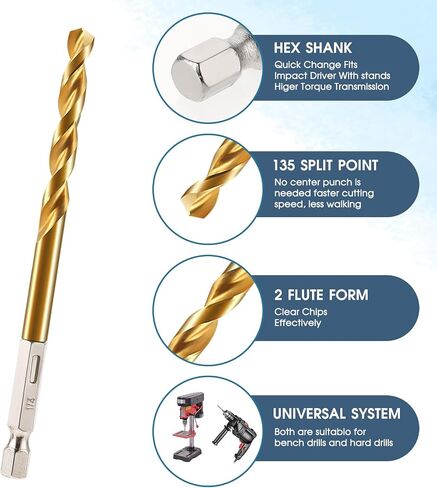 Drill Bit Set, 16PCS Bits Titanium Twist Drill Bits Impact Drill Bit Set Portable Straight Shank Twist Drill with Storage Case for Metal, Aluminum, Steel, Wood, Quick Changes Design (Various Sizes) in Saudi Arabia