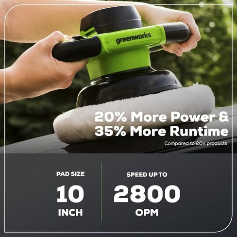 Greenworks 24V Powerful 10" Cordless Orbital Buffer, 10-inch pad 2800 RPM waxing machine with 4 Buffing Bonnets, 2.0Ah Battery & 2A Charger included in Saudi Arabia