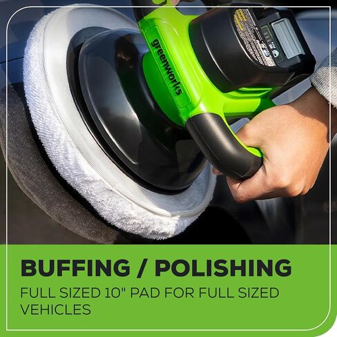 Greenworks 24V Powerful 10" Cordless Orbital Buffer, 10-inch pad 2800 RPM waxing machine with 4 Buffing Bonnets, 2.0Ah Battery & 2A Charger included in Saudi Arabia