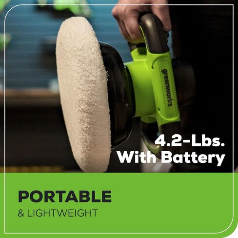Greenworks 24V Powerful 10" Cordless Orbital Buffer, 10-inch pad 2800 RPM waxing machine with 4 Buffing Bonnets, 2.0Ah Battery & 2A Charger included in Saudi Arabia