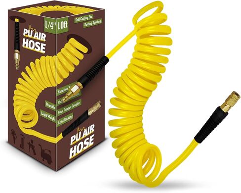 1/4 in x 10 ft Polyurethane Air Hose with Bend Restrictor, Air Hose with 1/4 Solid 100% Pure Copper Quick Connect Fittings and I/M Plug Kit, Yellow in Saudi Arabia