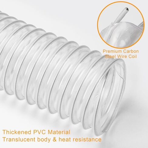 خرطوم جمع الغبار PVC من NEAGLORY مقاس 6.35 سم × 50.8 سم، دخان شفاف مرن مقاوم للثقب مع ملف سلك فولاذي كربوني لأنظمة جمع الغبار، عبوة واحدة in Kuwait