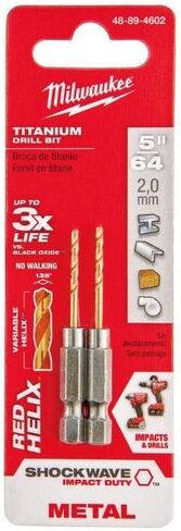 Milwaukee SHOCKWAVE RED HELIX 1/4 Hex Shank Impact Drill Bits 5/64" Pack of 2 in Saudi Arabia
