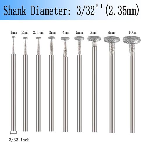𝐋𝐮𝐨 𝐤𝐞 13 Pcs Diamond Burr - 3/32'' Shank Diamond Burs Stone Carving Bits for Dremel Rotary Tools(Cylinder Shape) in Kuwait