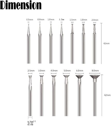 𝐋𝐮𝐨 𝐤𝐞 13 Pcs Diamond Burr - 3/32'' Shank Diamond Burs Stone Carving Bits for Dremel Rotary Tools(Cylinder Shape) in Saudi Arabia