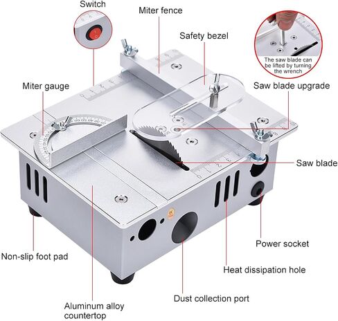 YXQ Mini Table Saw S3 Portable Precision Craft Table Saw, 1/2" Adjustable Cut Depth, Seven Speed Adjustable Power Supply, Small Hobby Table Saw for DIY Woodworking Metal Plastic Cutting in Saudi Arabia