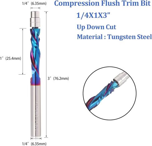 لقمة توجيه لولبية مضغوطة بقص 1/2 بوصة، لقمة توجيه حلزونية للأعلى مع محمل سفلي، طول القطع 1-5/8 بوصة، لقمة تشذيب مغلفة بقطع فلوش، لقمة نمط للأعمال الخشبية in Kuwait