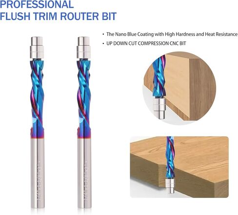 لقمة توجيه لولبية مضغوطة بقص 1/2 بوصة، لقمة توجيه حلزونية للأعلى مع محمل سفلي، طول القطع 1-5/8 بوصة، لقمة تشذيب مغلفة بقطع فلوش، لقمة نمط للأعمال الخشبية in Kuwait