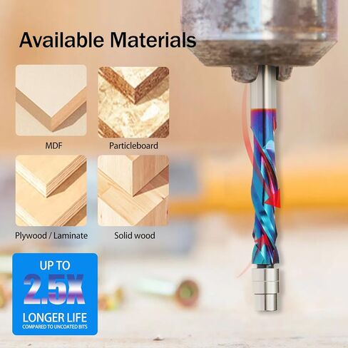 لقمة توجيه لولبية مضغوطة بقص 1/2 بوصة، لقمة توجيه حلزونية للأعلى مع محمل سفلي، طول القطع 1-5/8 بوصة، لقمة تشذيب مغلفة بقطع فلوش، لقمة نمط للأعمال الخشبية in Kuwait