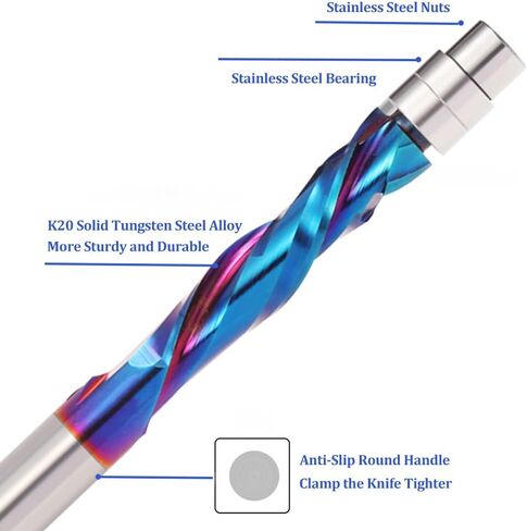 لقمة توجيه لولبية مضغوطة بقص 1/2 بوصة، لقمة توجيه حلزونية للأعلى مع محمل سفلي، طول القطع 1-5/8 بوصة، لقمة تشذيب مغلفة بقطع فلوش، لقمة نمط للأعمال الخشبية in Kuwait