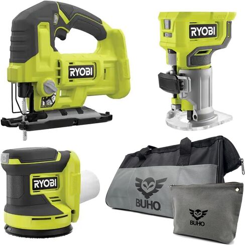 Buho 3 Woodworking Tool Accessory Bundle - Cordless 18 Volt Jig Saw Random Orbit Sander One Handed Router Tool Bag Zipper Pouch (Bare Tool Items, No Battery Included) in Kuwait