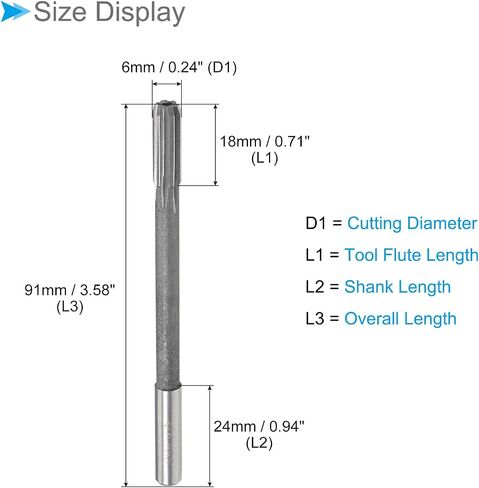 Chucking Reamer, 6mm Cutting Diameter 6 Flutes H8, High Speed Steel Round Shank Reaming Drill Bit - (Applications: for Aluminum Iron Copper Plastic Wood) in Saudi Arabia