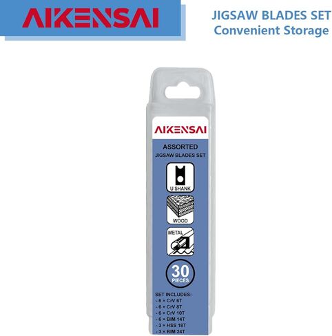 30 قطعة 6T 8T 10T 14T 18T 24TJigsaw Blades U Shank للخشب والبلاستيك المعدني مجموعة شفرات المنشار المتوافقة مع U-Shank Jig Saws Bosch DeWALT SKIL Black and Decker إلخ in Kuwait