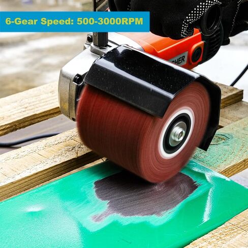 ماكينة صنفرة طبلة محمولة، 6 أدوات تلميع متغيرة السرعة، أداة تلميع 1400 وات، آلة تلميع، أداة ترطيب السطح مع عجلة تلميع 4 × 4.7 بوصة لبلاط السيراميك الخشبي والفولاذ المقاوم للصدأ المعدني in Kuwait