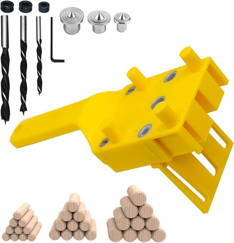 Improved Handheld Dowel Jig Kit, Dowling Jig 14-Piece Accessory Set for Efficient Corner Edge Surface Joints Works with Lumber 1/2" to 1-1/2" Thick （Yellow） in Saudi Arabia