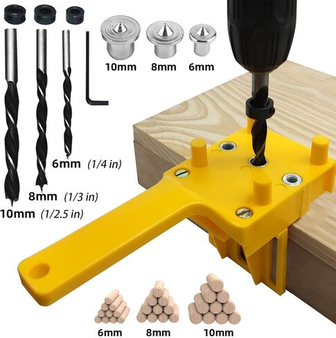 Improved Handheld Dowel Jig Kit, Dowling Jig 14-Piece Accessory Set for Efficient Corner Edge Surface Joints Works with Lumber 1/2" to 1-1/2" Thick （Yellow） in Saudi Arabia