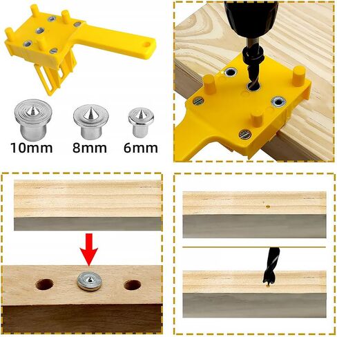 Improved Handheld Dowel Jig Kit, Dowling Jig 14-Piece Accessory Set for Efficient Corner Edge Surface Joints Works with Lumber 1/2" to 1-1/2" Thick （Yellow） in Saudi Arabia