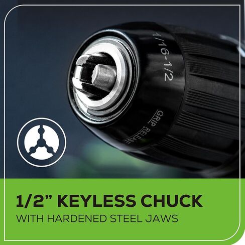 Greenworks 24V مثقاب مطرقي لاسلكي / مثقاب مع بطارية وشاحن، عزم دوران 530 رطل، ظرف بدون مفتاح 1/2 بوصة، تحكم في السرعة المتغيرة، متضمن 5 قطع مثقاب in Saudi Arabia