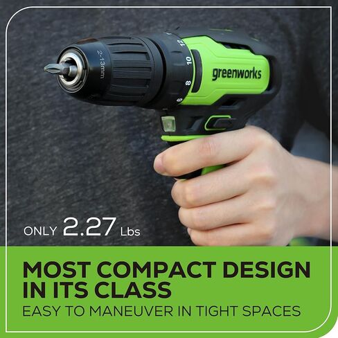 Greenworks 24V مثقاب مطرقي لاسلكي / مثقاب مع بطارية وشاحن، عزم دوران 530 رطل، ظرف بدون مفتاح 1/2 بوصة، تحكم في السرعة المتغيرة، متضمن 5 قطع مثقاب in Saudi Arabia
